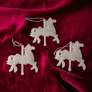 3 Glittery Acrylic Carousel Horse Ornaments Christmas Victorian Old World Style.
